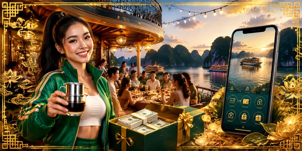 Người dùng tại Hạ Long thưởng cà phê sáng và trải nghiệm casino di động bên bờ vịnh