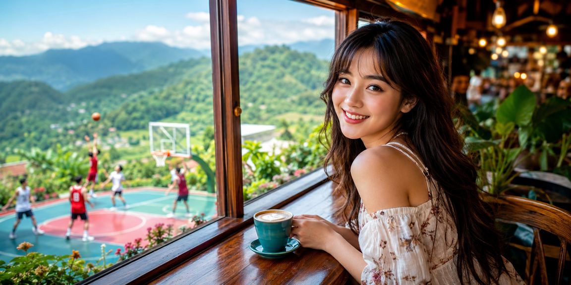 Người xem bóng rổ tại Sapa theo dõi kèo cược thể thao bên cạnh tách cà phê nóng